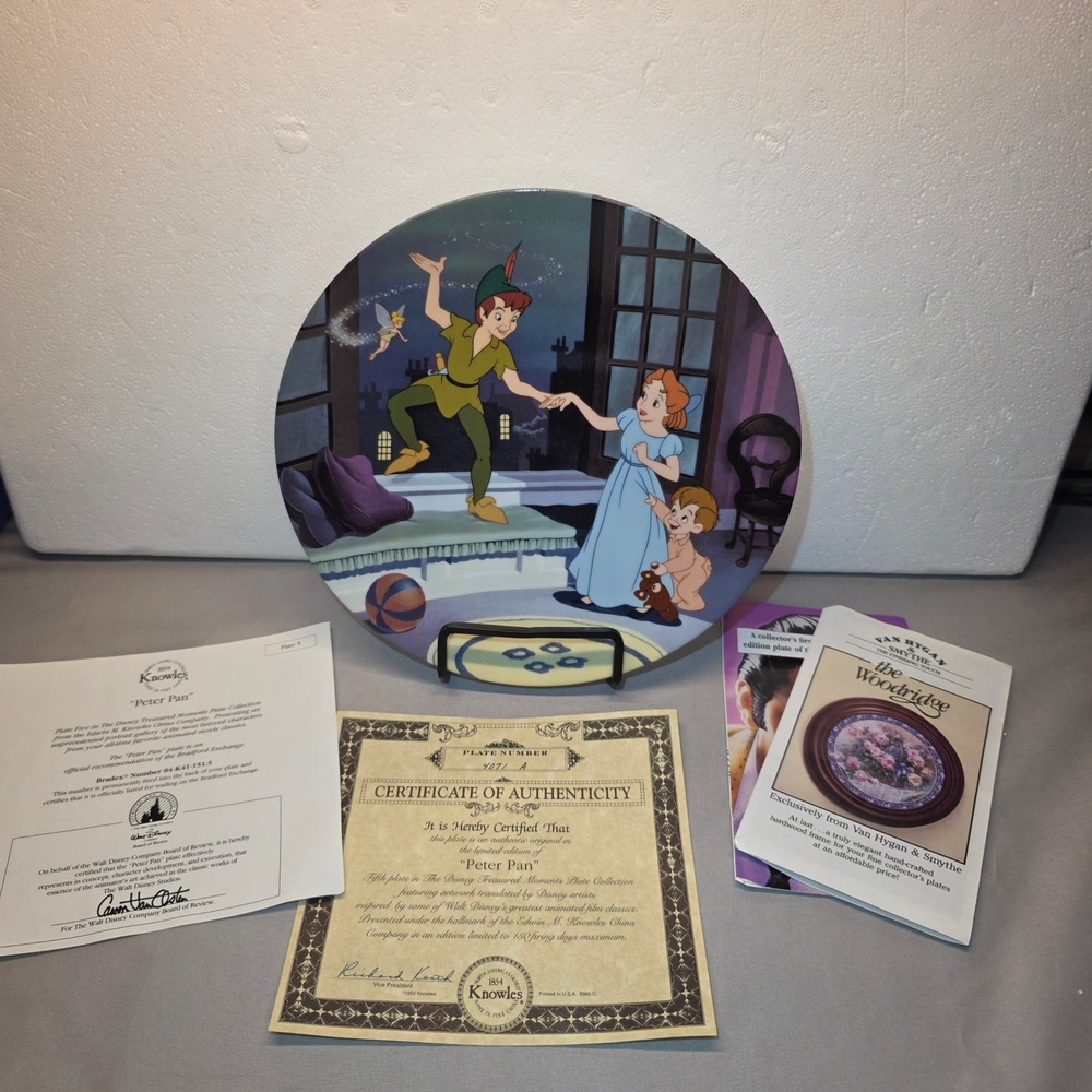 Knowles Disney Peter Pan Treasured Moments Collector Plate COA